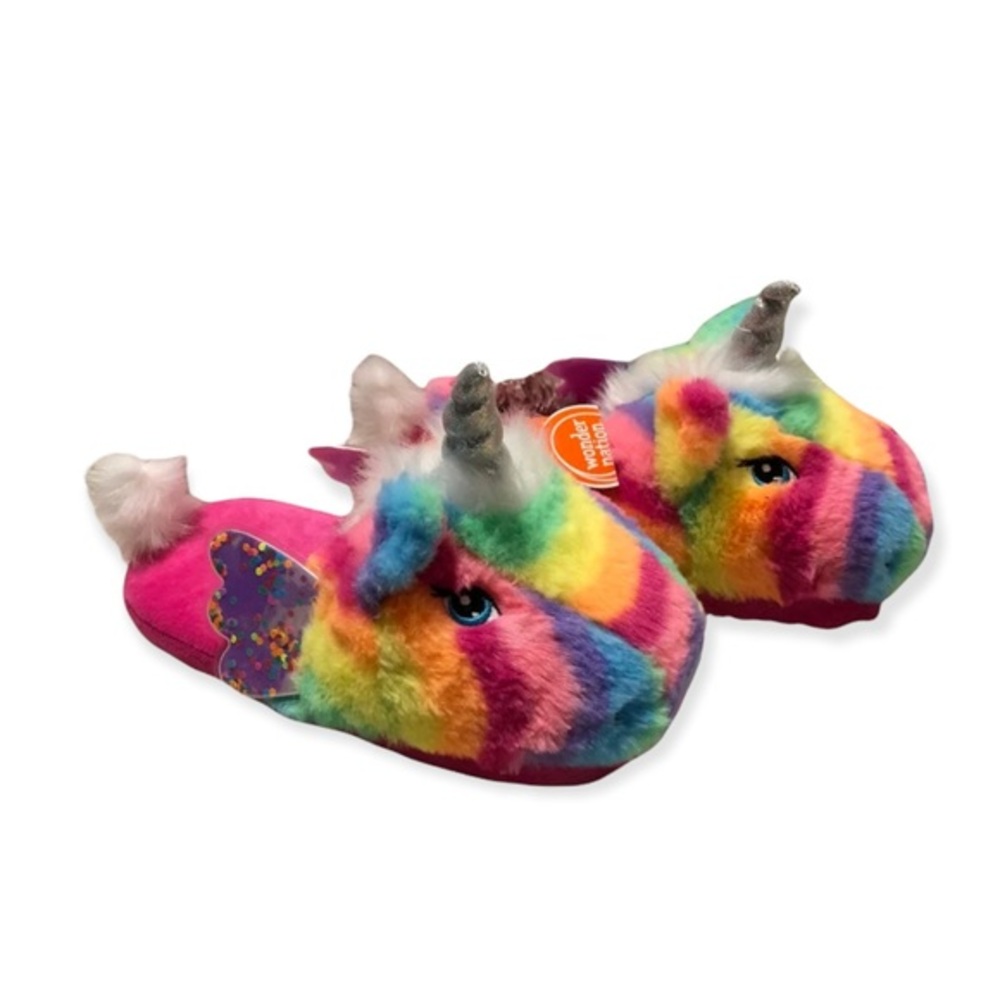 Wonder Nation Slippers Girls Size 4-5 Unicorn Slip On Rainbow